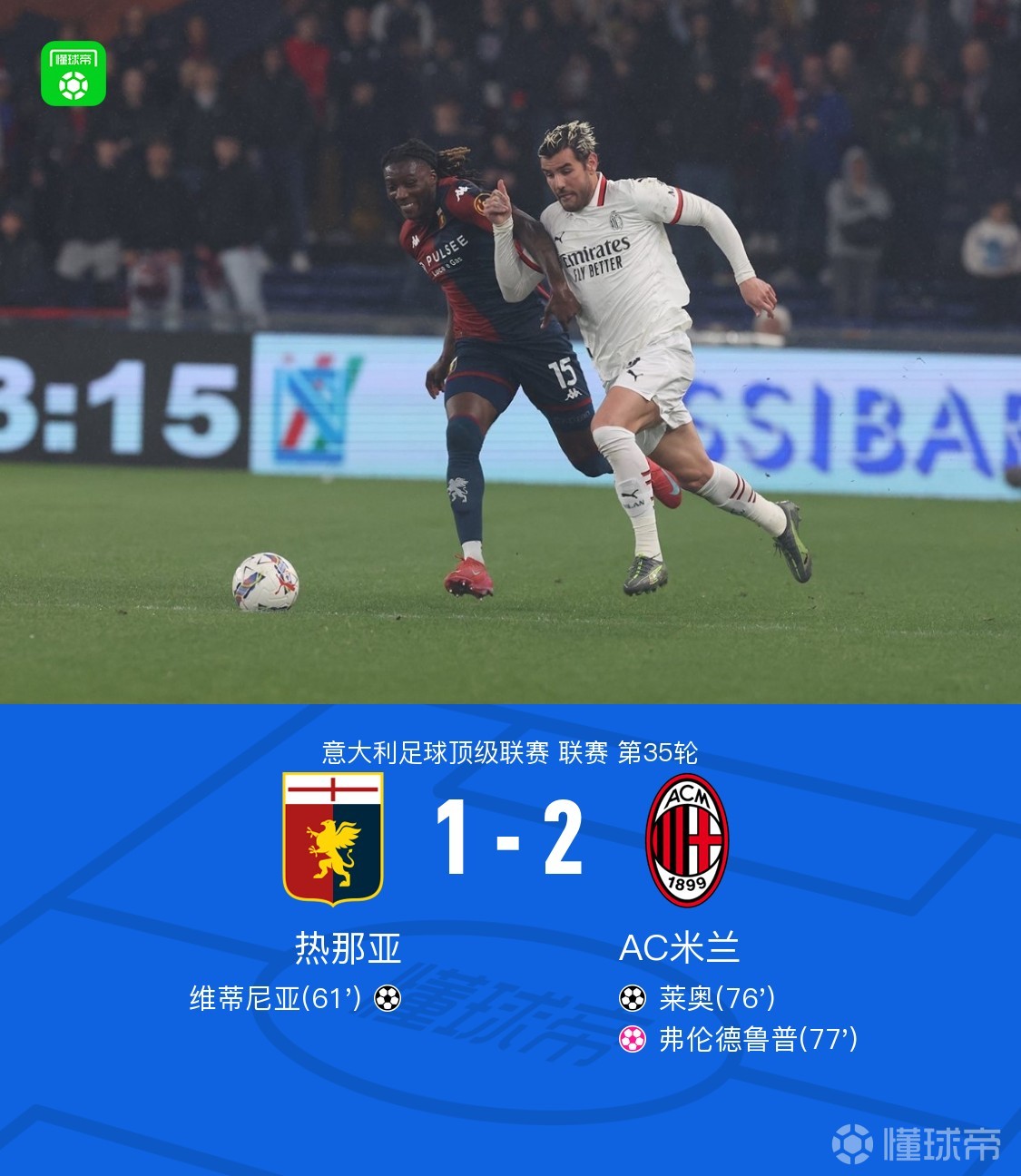 意大利射手破门，助热那亚逆转胜出